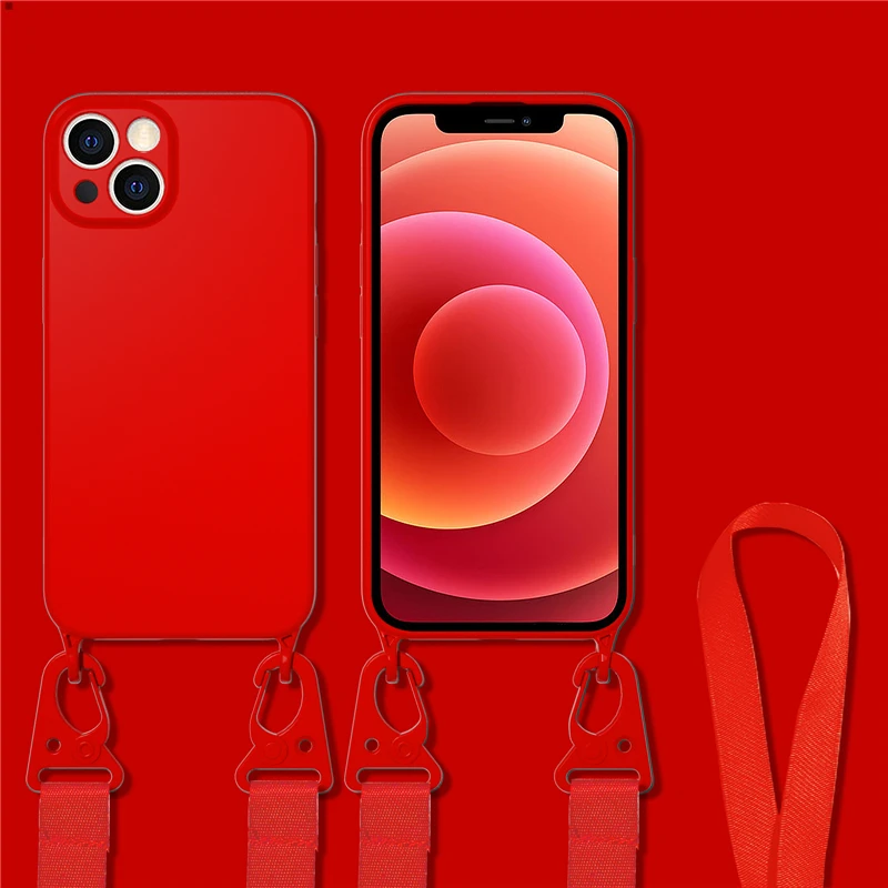 thumbnail image 1 of Crossbody Lanyard Cord Rope Strap Necklace Case For iPhone 11 12 13 14 15 Pro Max Mini XS X XR 7 8 Plus SE Liquid Silicone Cover, 1 of 5