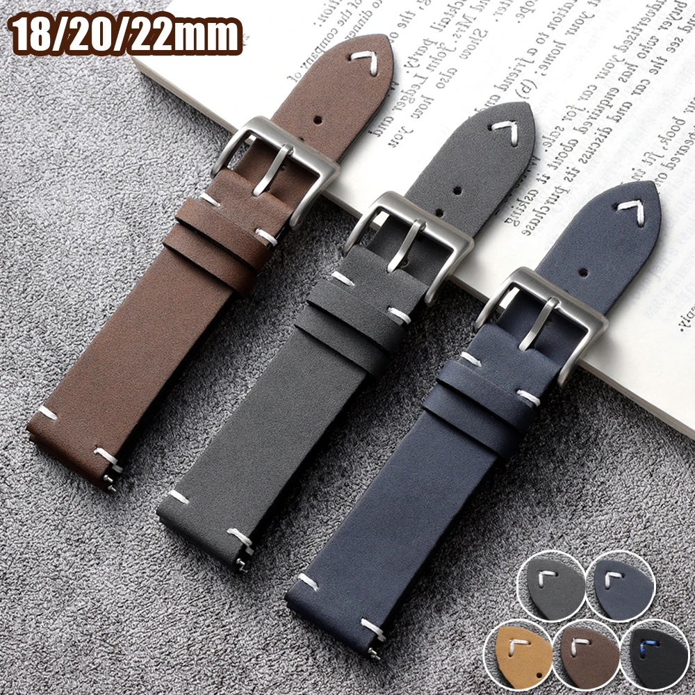 Vintage Leather Quick Release Watch Band - Handmade Cowhide Strap with Elegant Stitching