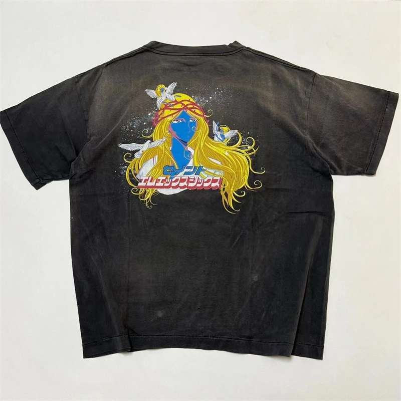 

New Style Washed Saint Michael T Shirt Men Women Vintage T-shirt Tops Tee