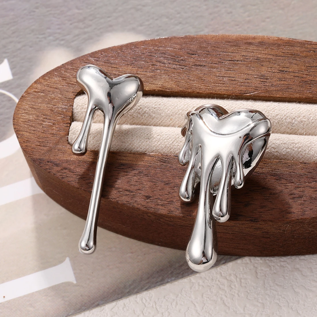 Vintage Irregular Metal Liquid Lava Heart-shaped Droplet Earrings for Women Girl Unique Creative Trendy Jewelry Travel Accessory