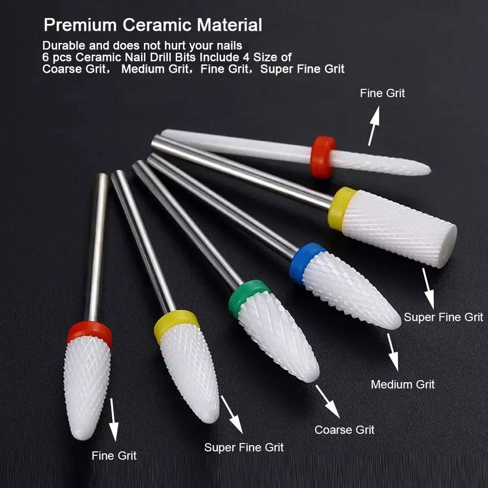 

3/32" Ceramic Nail Drill Bits for Manicure Pedicure Coarse Medium Fine for Professional Home Salon Nail Art Tools