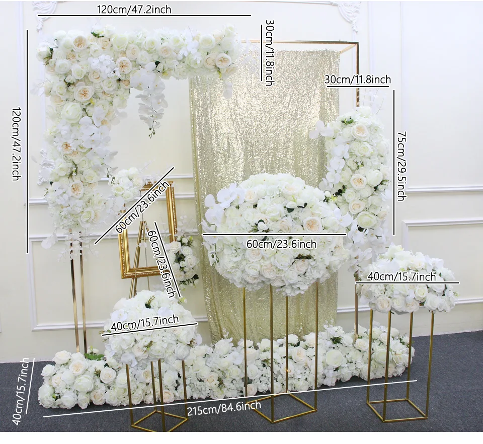 Description Picture 6 of itemLuxury White Wedding Floral Set Rose Orchid Artificial Flower Row Arrangement Table Centerpiece Ball Welcome Sign Party Props