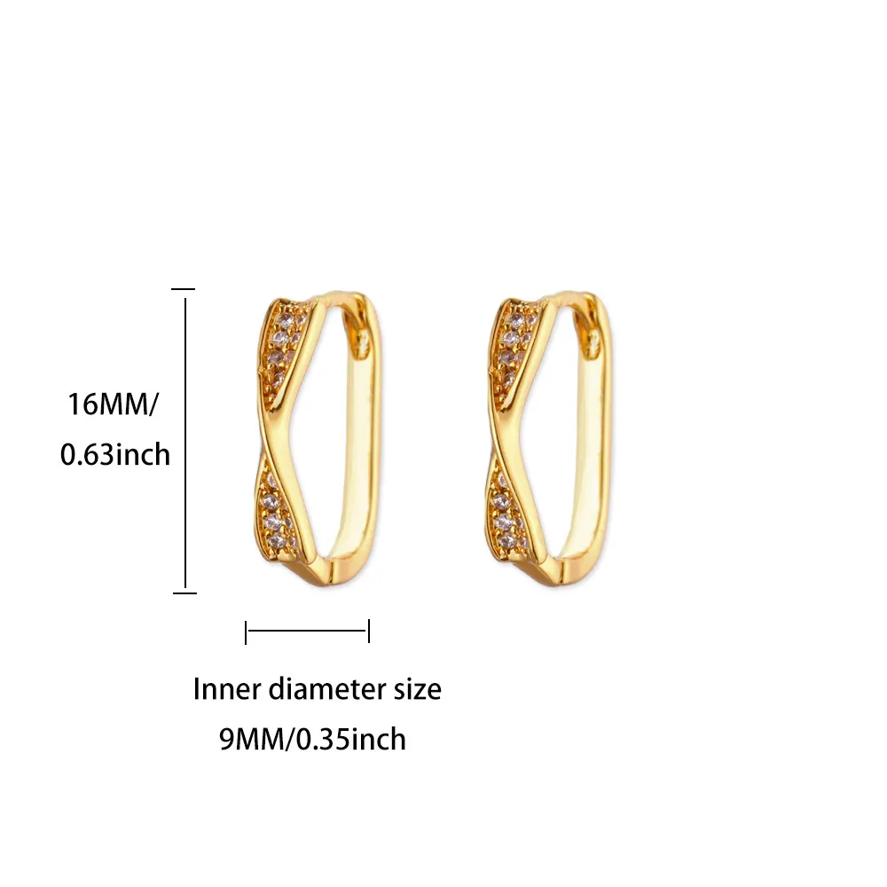 Classic Zircon Twist Hoop Earrings Gold Color Stainless Steel Cross Shape