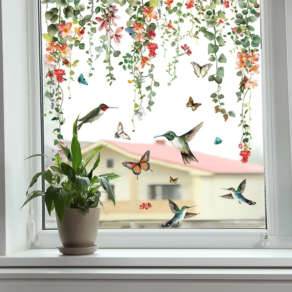 Window Stickers Creative Green Plants Flowers Vines Glass Windows Home Landscaping Decoration Electrostatic Uv Window Stickers