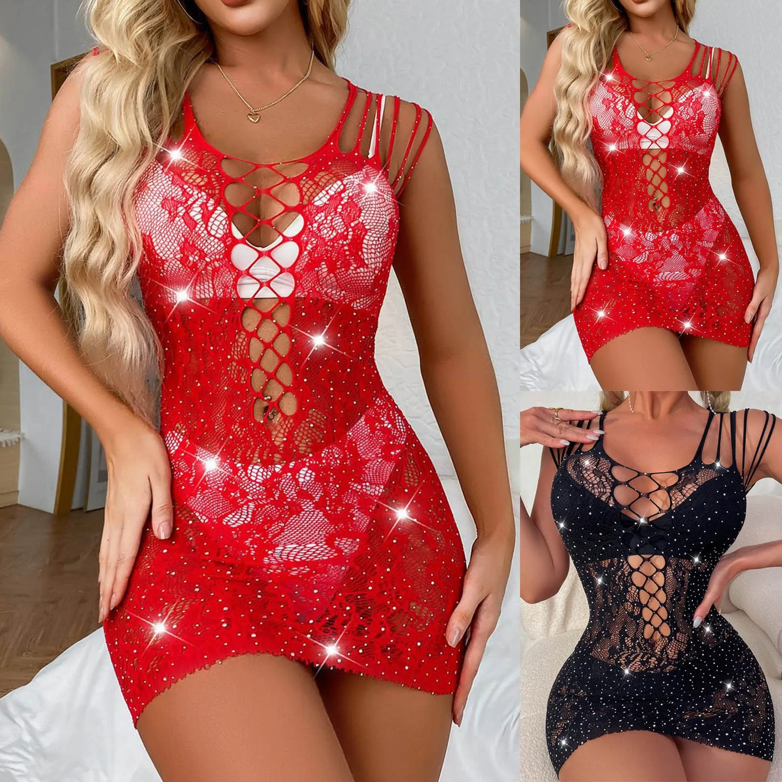 

Sexy Lingerie for Women Mesh Fishnet Babydoll Mini Dress See-through Hollow Night Dress Nightgowns Chemise Sleepwear пижама