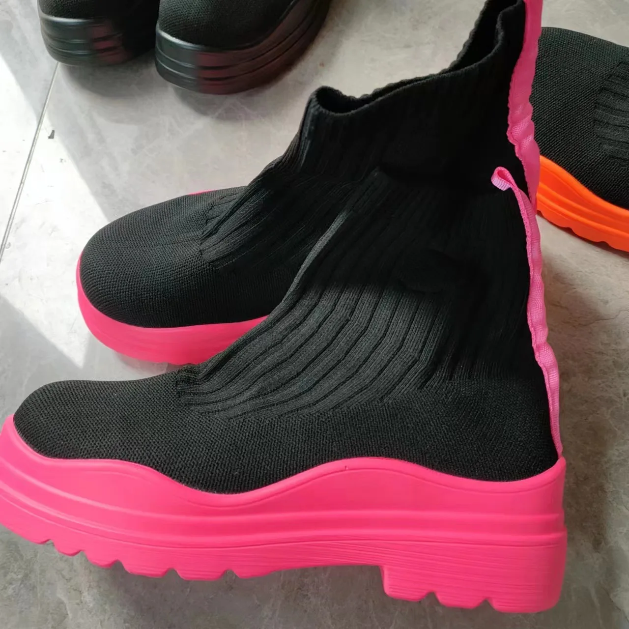 2023 Style Stretchy Fabric Winter Boots Women Shoes Slip on Chunky Platform Heel Ankle Chelsea Fall Boots Womens