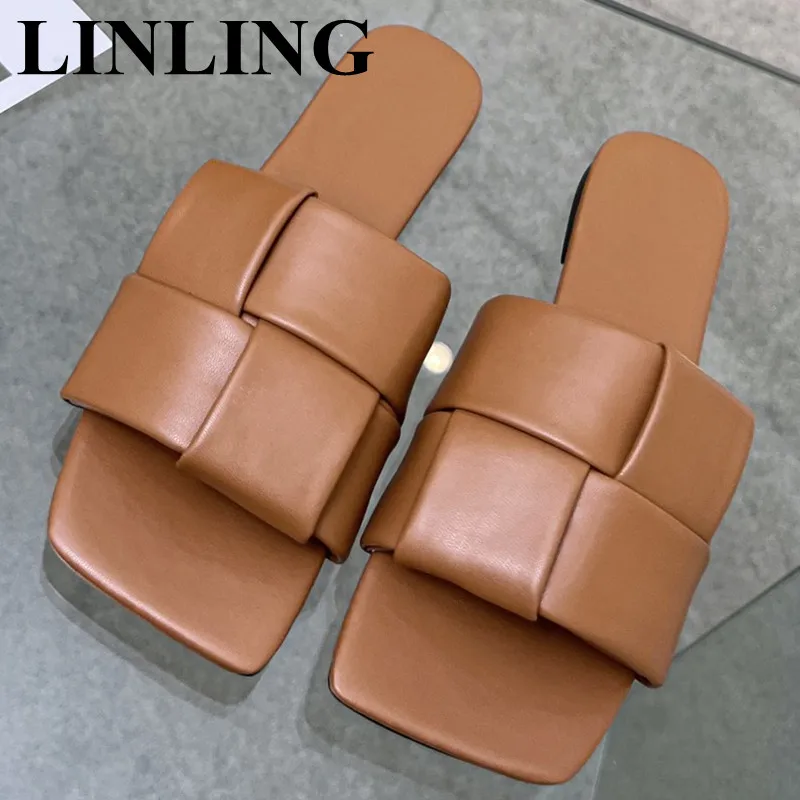 

2023 Summer Beach Slippers Women Design Slip On Weave Women Flats Shoes Casual Slide Non-slip Flip Flops Sandals Shoes For Women