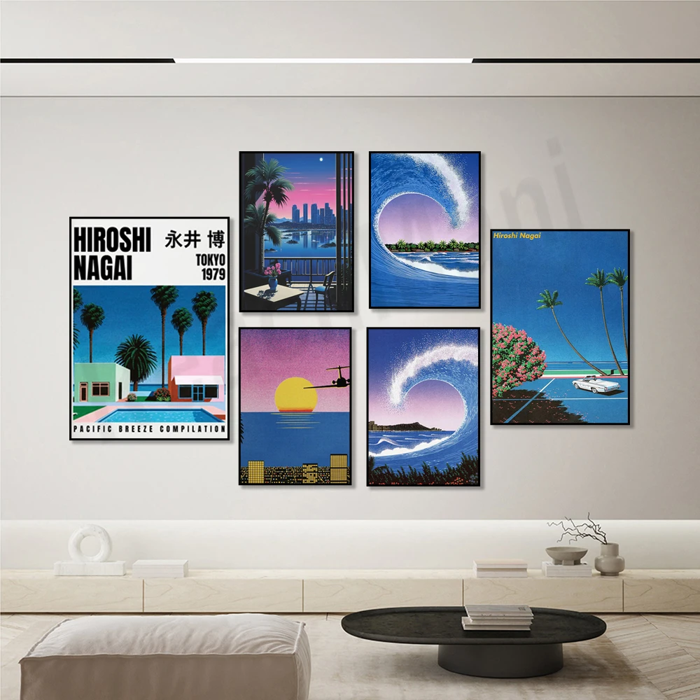 Japanese artist Hiroshi Nagai poster, wavy summer print, Nagai