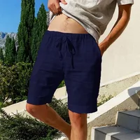 New Men's Cotton Linen Shorts Beach Pants Male Summer Breathable Solid Color Hawaii Trousers Fitness Streetwear S-3XL 2