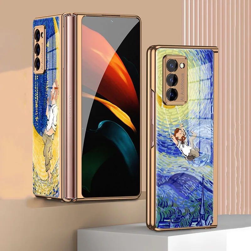 

Роскошный окрашенный чехол из закаленного стекла для Samsung Galaxy Z Fold 2 Fold2 5G, пластиковая рамка, жесткий стеклянный чехол для Z Fold2