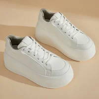 Female's 7cm Bottom White Sneaker Shoes Flat Casual Shoes Simple Shoes for Business Daily Wear Women 2024 Autumn New 2