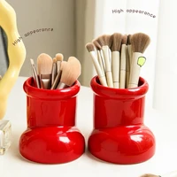 Ins Cute Little Red Boots Pen Holder,Plastic Student Desktop Vase Multifunctional Makeup Brush Storage Box.pencil Holder Office 2