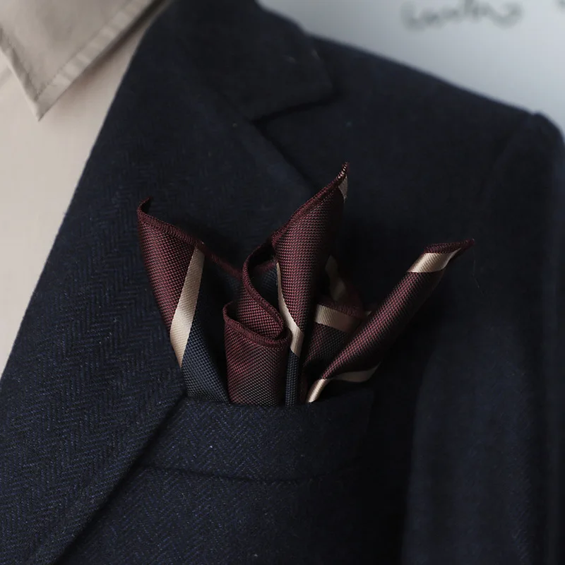 23 cm classique rayé poche carré hommes d'affaires Paisley points mouchoir costume formel poche serviette décontracté Polyester marron Hanky