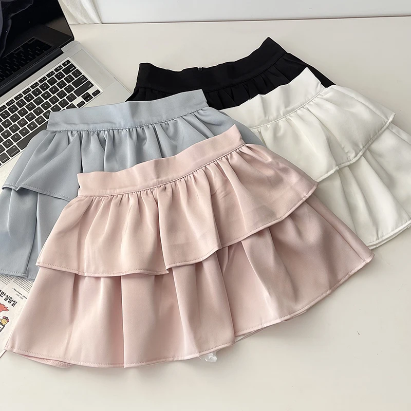 

Cute and sweet summer ruffle high waist A-line anti-light cake puffy skirt