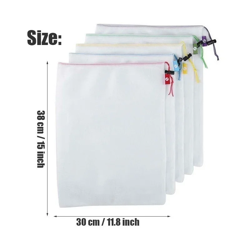 5pcs Reusable Storage Bags Washable Fruit Vegetable Mesh Bags Storage Net Bag Grocery Bags Produce Storage Bags Plastic Ziplock Bags Kitchen Food Organizer Home Toys Grocery Storage Packaging Pouch