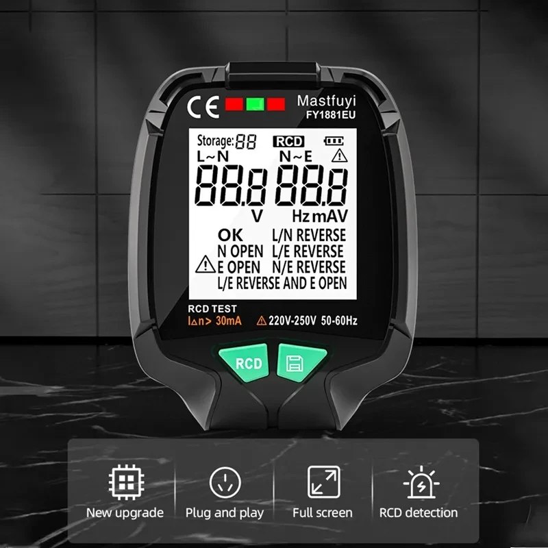 Tester Per Presa A Schermo Intero Di Nuova Generazione Tester Di Tensione Ca Zero A Terra 30V-250V Spina Di Prova Rcd Controllo Di Fase Di Polarità Eu