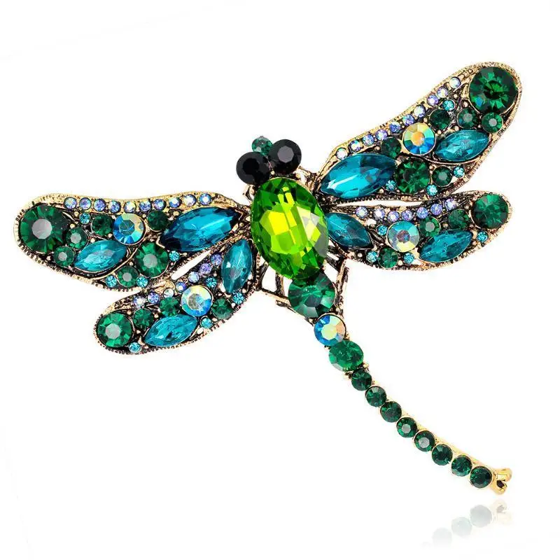 Retro Dragonfly Brooch Female Alloy Inlaid with Diamond Heavy Industry Insect Safety Pin Suit Coat Collar Fashion Pin Accessory
