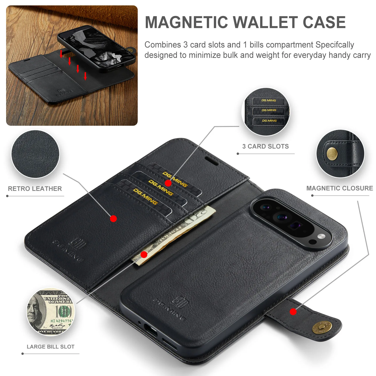 Magnetic Detachable 2-in-1 Flip Leather Wallet Phone Case by DG.MING