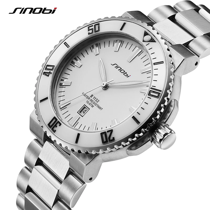 

SINOBI 5 ATM Waterproof Men's Miyota Quartz Movement Full Stainless Steel Clock Man's Calender Wristwatches Relogio Masculino