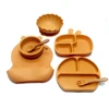 7pcs Children's Silicone Plate Set One Piece Large Suction Cup Compartment Plate Eating Training with Spoon and Fork 1