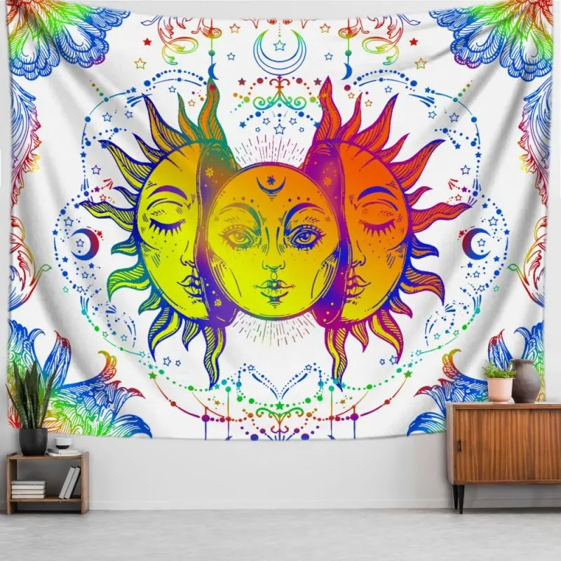 VIKAMA Bohemian Sonne und Mond Totem Wandteppich Schwarz und Weiß Art Deco American Vintage Eingangsbereich Wohnzimmer – Detail 4
