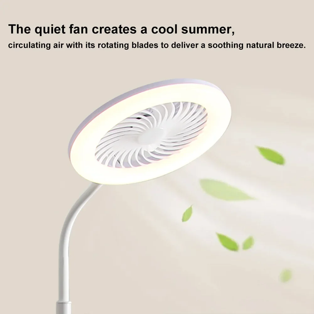 Modern LED Fan Light Floor Standing Full Spectrum Simple White Circular Ring Three Color Light Source For Living Room Bedroom