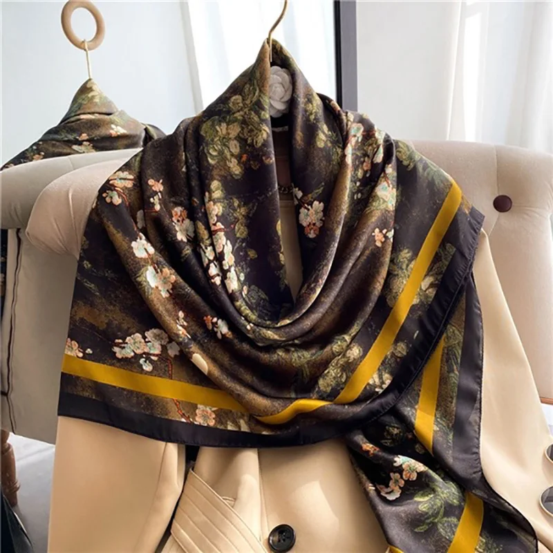

Luxury Brand Satin Silk Square Scarf for Women Design Headband Beach Stoles Large Shawl Wraps Ladies Neckerchief Hijab Bandana