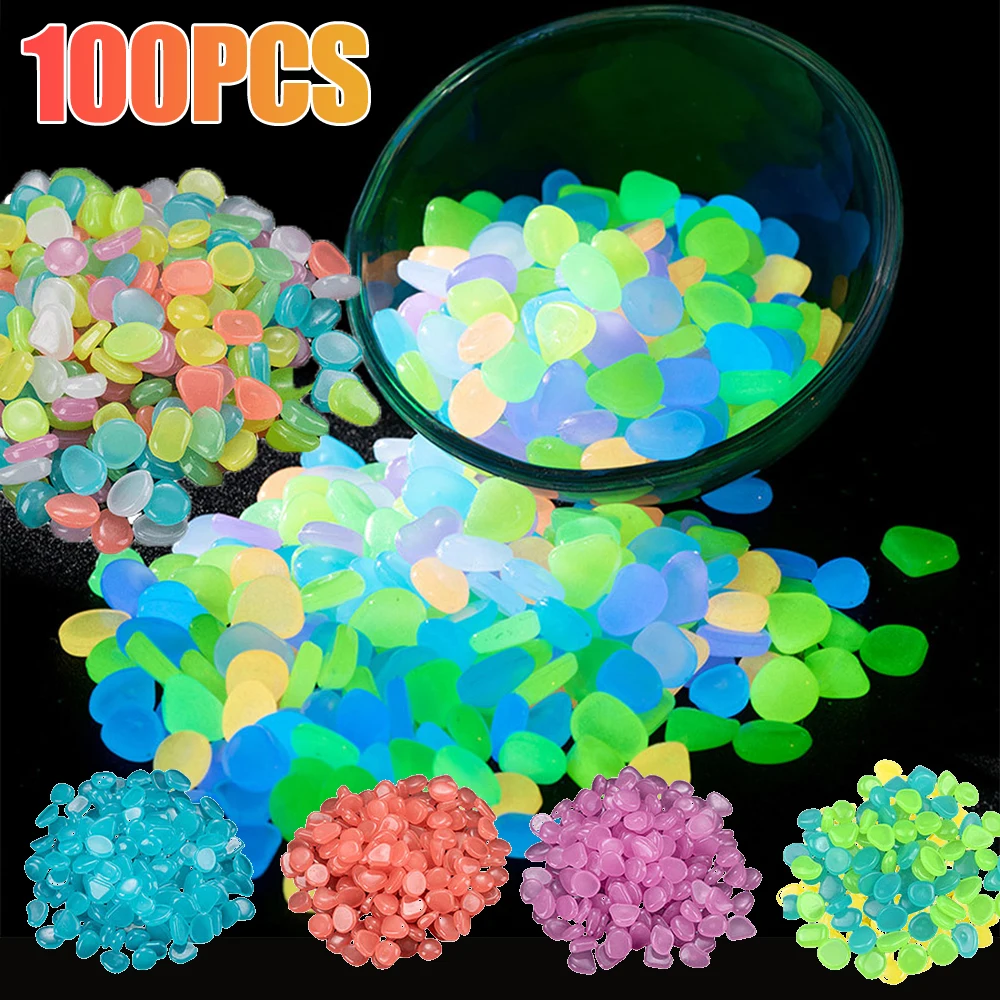 Glow Stones Artificial Stones Decorative Stones 100pcs Mixed Color Outdoor Luminous Stones Glow In Dark Garden Pebbles Fish Tank Decoration Pebble Rocks Aquarium Accessories