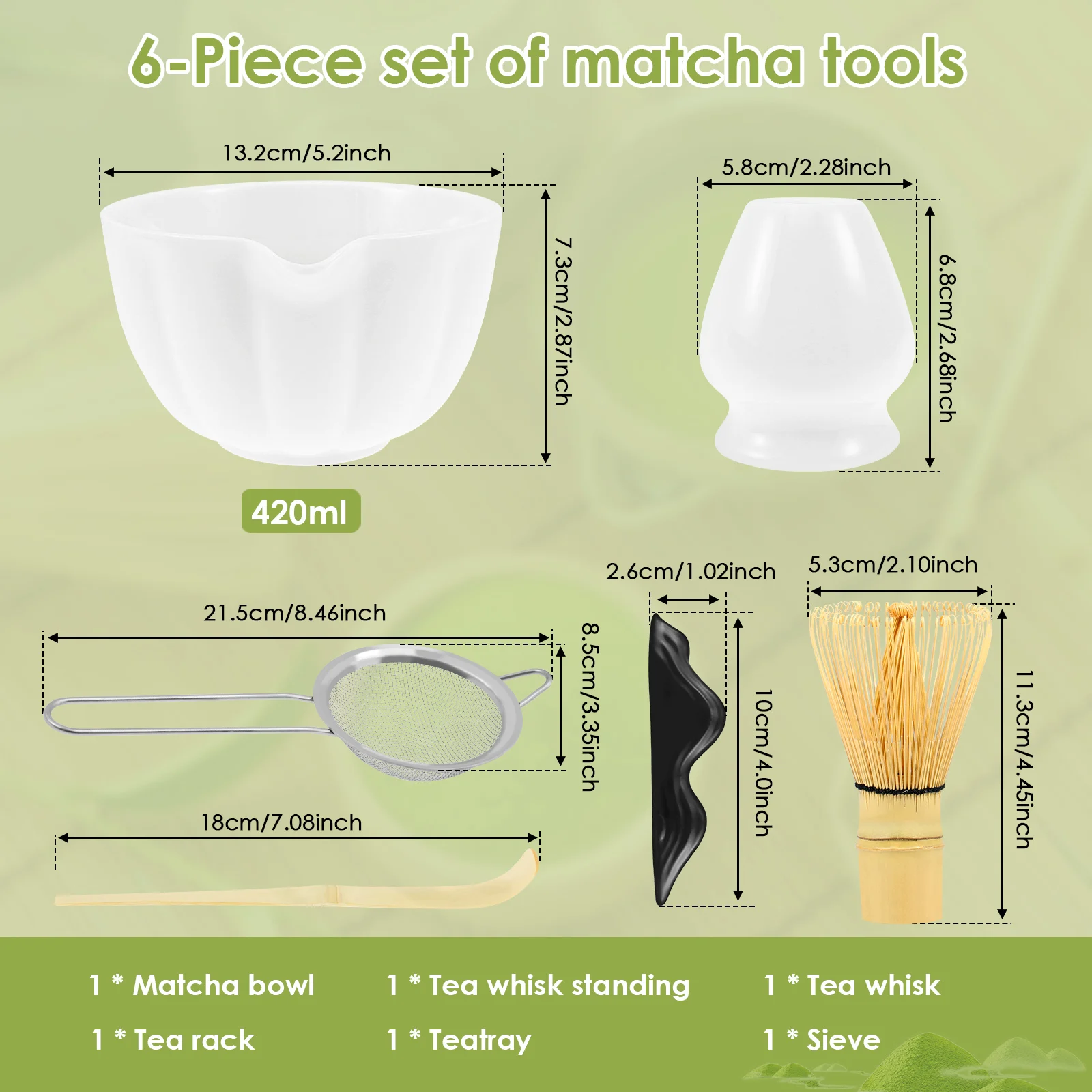 6 Pcs Matcha Set Exquisite Matcha Tea Kit Includes Ceramic Whisk Holder Bowl Bamboo Whisk Scoop Sifter Versatile Tea