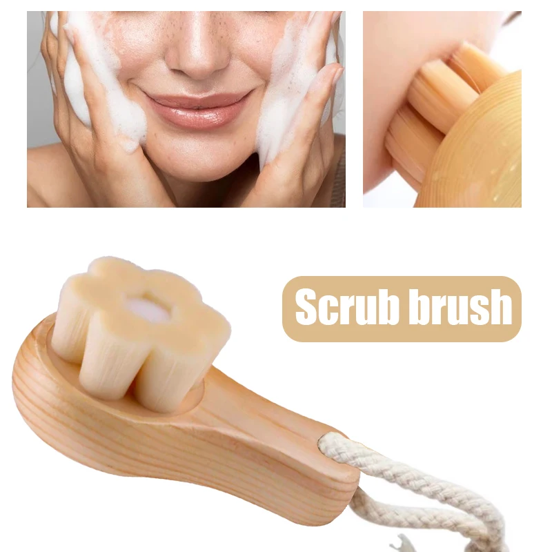 Facial Manual Massage Facial Brush Soft Bristles Brush Bamboo Hair Facial Cleansing Massage Face Care Brush