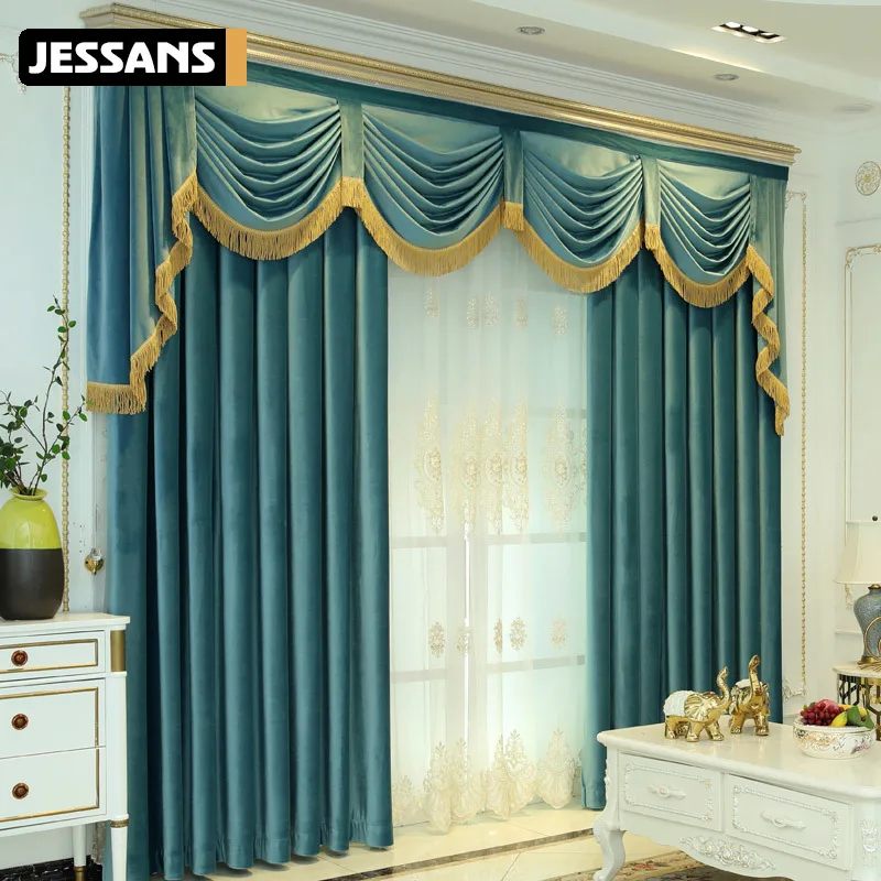 

2023 New European American Luxury High-end Solid Color Thick Velvet Curtains for Living Room Bedroom Custom Home Decoration