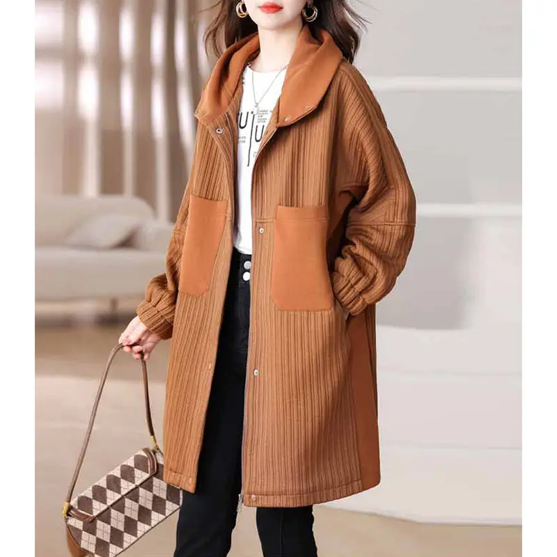

Одежда большого размера, модная осенне-зимняя стеганая куртка, женское длинное свободное хлопковое пальто с капюшоном и подкладкой, Mujer AbrigosK927