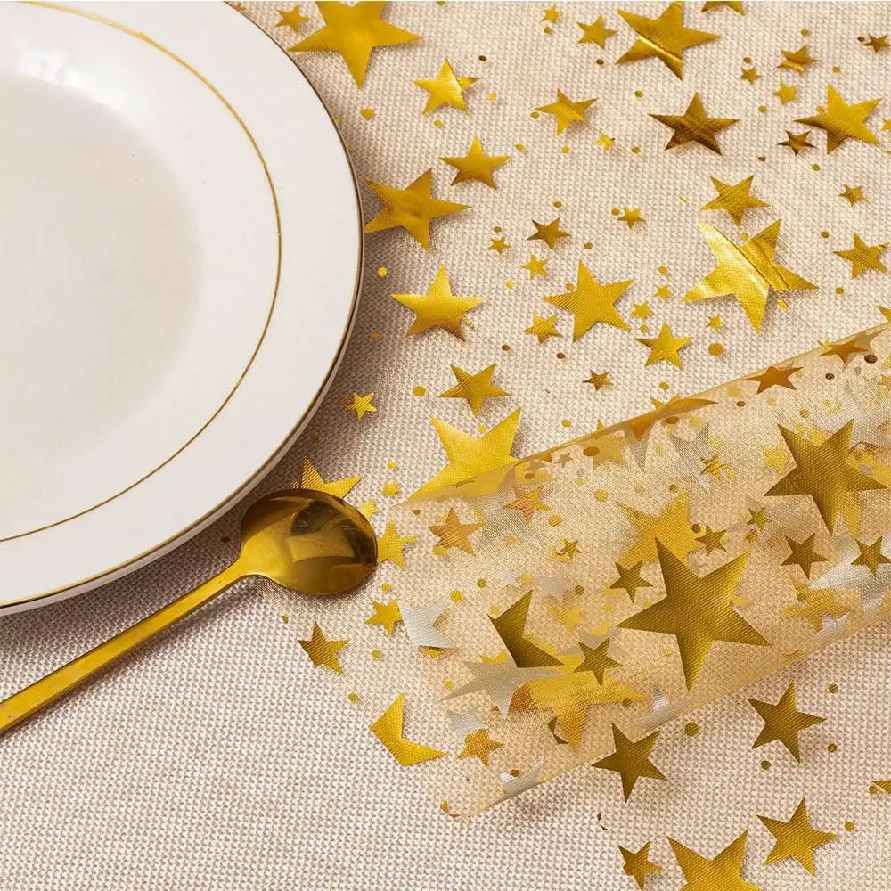 Gold Star Glitter Metallic Tischläufer – Bling Thin Mesh Tischrolle, perfekt für Zuhause, Party und Abendessen – Detail 4