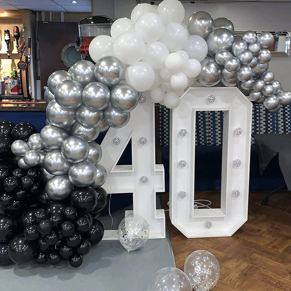 Pearl Latex Balloons 100-Pack - Black White Silver For Birthday Wedding Decor