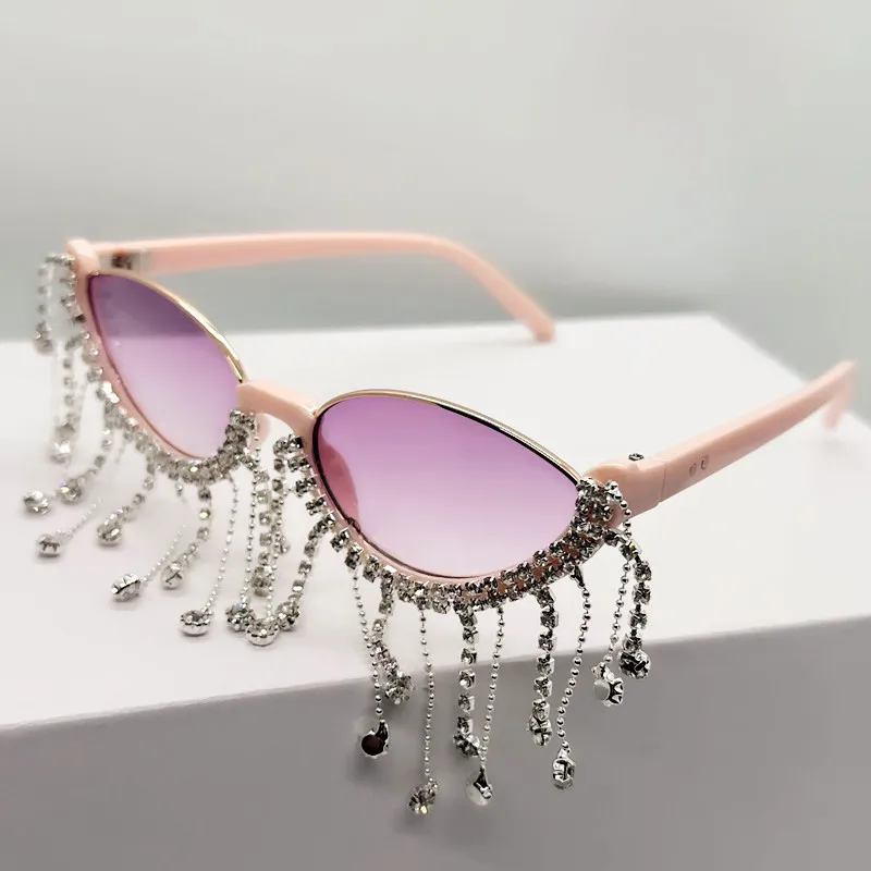OEC CPO Neue Halbrahmen-Sonnenbrille mit Strass für Damen, Modische Diamant-Quasten-Sonnenbrille, UV400-Schutz, Damen-Eyewear, Gafas De Sol – Detail 10