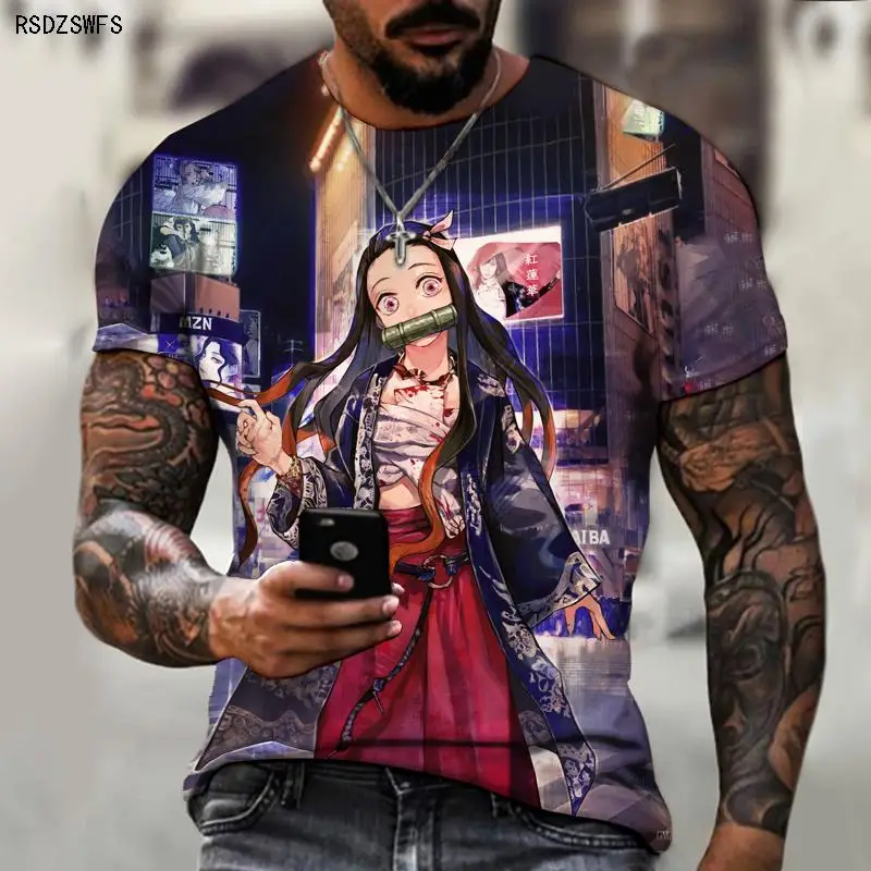 T-Shirt Da Uomo Estiva Cartoon Anime Ghost Slayer 3D Stereo Blusa Masculina Maillot 2022 Dreirad Erwachsene Top