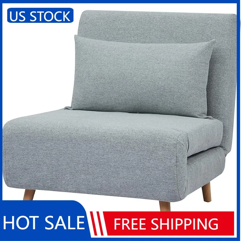 

GIA Tri-Fold Convertible Polyester Sofa Bed Chair with Removable Pillow and Legs, Light Gray