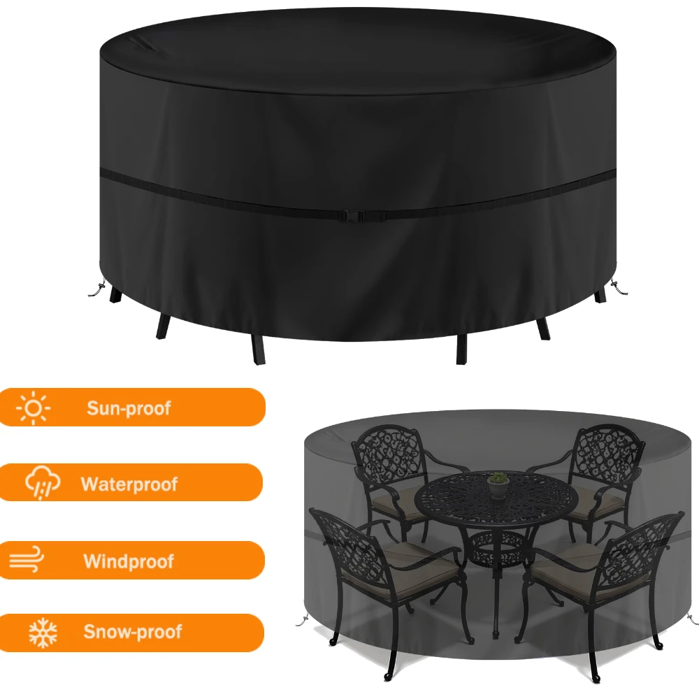 Premium Round Outdoor Furniture Cover - Waterproof, Weatherproof, Anti-UV, Tear-Resistant Fabric