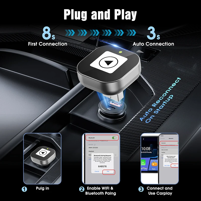 Xiaomi New Wireless CarPlay Android Auto Adapter Smart Mini Box Plug & Play, Uni
