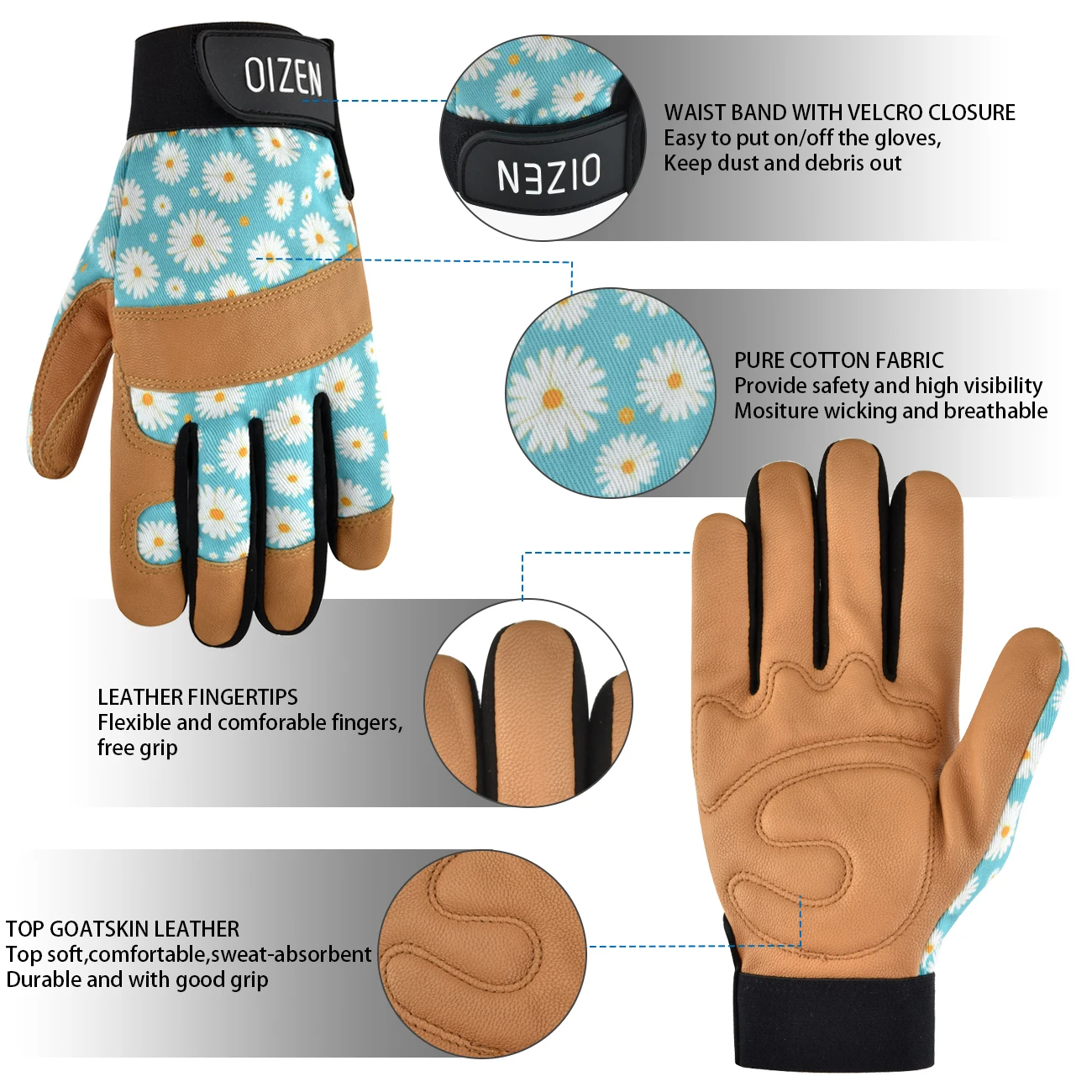 1 Pair Goatskin Leather Garden Gloves for Weeding Digging Planting Rose Flower for Women Thorn Proof Working Gardening Gloves 5