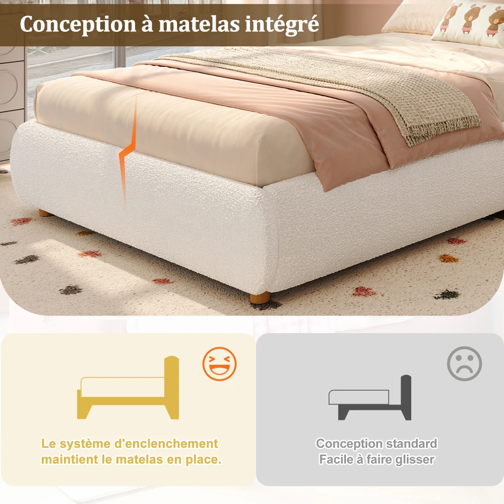 90 x 200 cm modernes Polsterbett, Babybett, hydraulisches Funktionsbett, Bett mit Gitterrost, Kopfteil und großem Stauraum – Detail 11