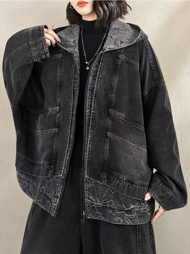 Amax LuluE Spring Oversized Vintage Classic Printed Jackets Womens Fashion Causal Denim Coats Ladies 2026 Loose Floral Outerwear