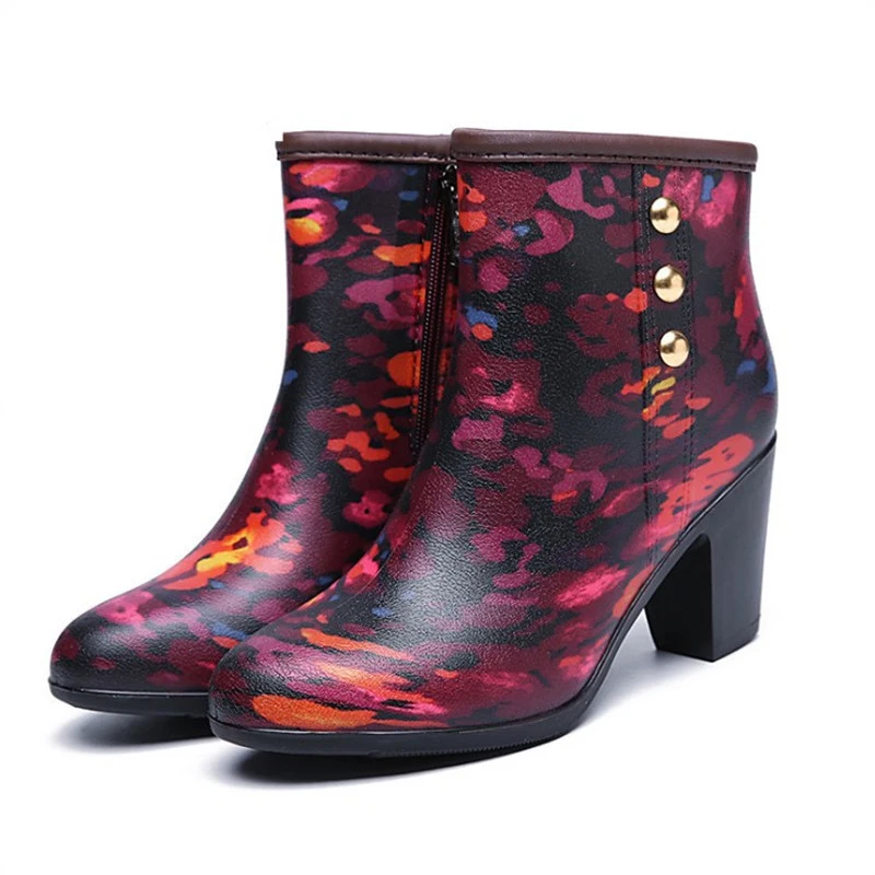 New Winter Breathable Rain Boots High-Heel Wellies Women Water Shoes  Overshoes heels women
