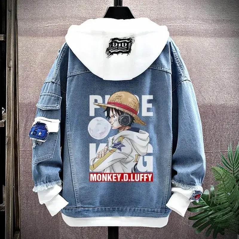 thumbnail image 1 of Chaqueta vaquera con capucha de primavera y otoño con diseño periférico de anime One Piece Luffy Chopper Zoro, chaqueta de pareja sencilla, atractiva y versátil, 1 of 2
