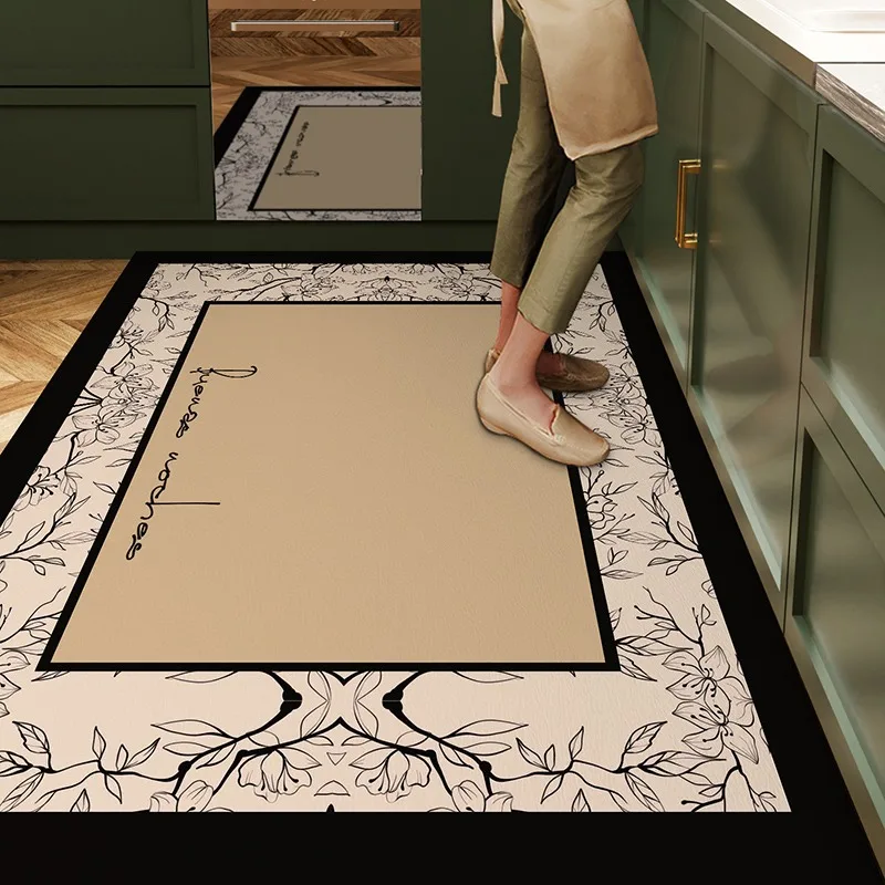 Kitchen Floor Mat Retro PVC Waterproof Oil-proof Leather Carpet Home Decor Anti-fouling Easy Clean Leather Balcony Rug Ковер 양탄자