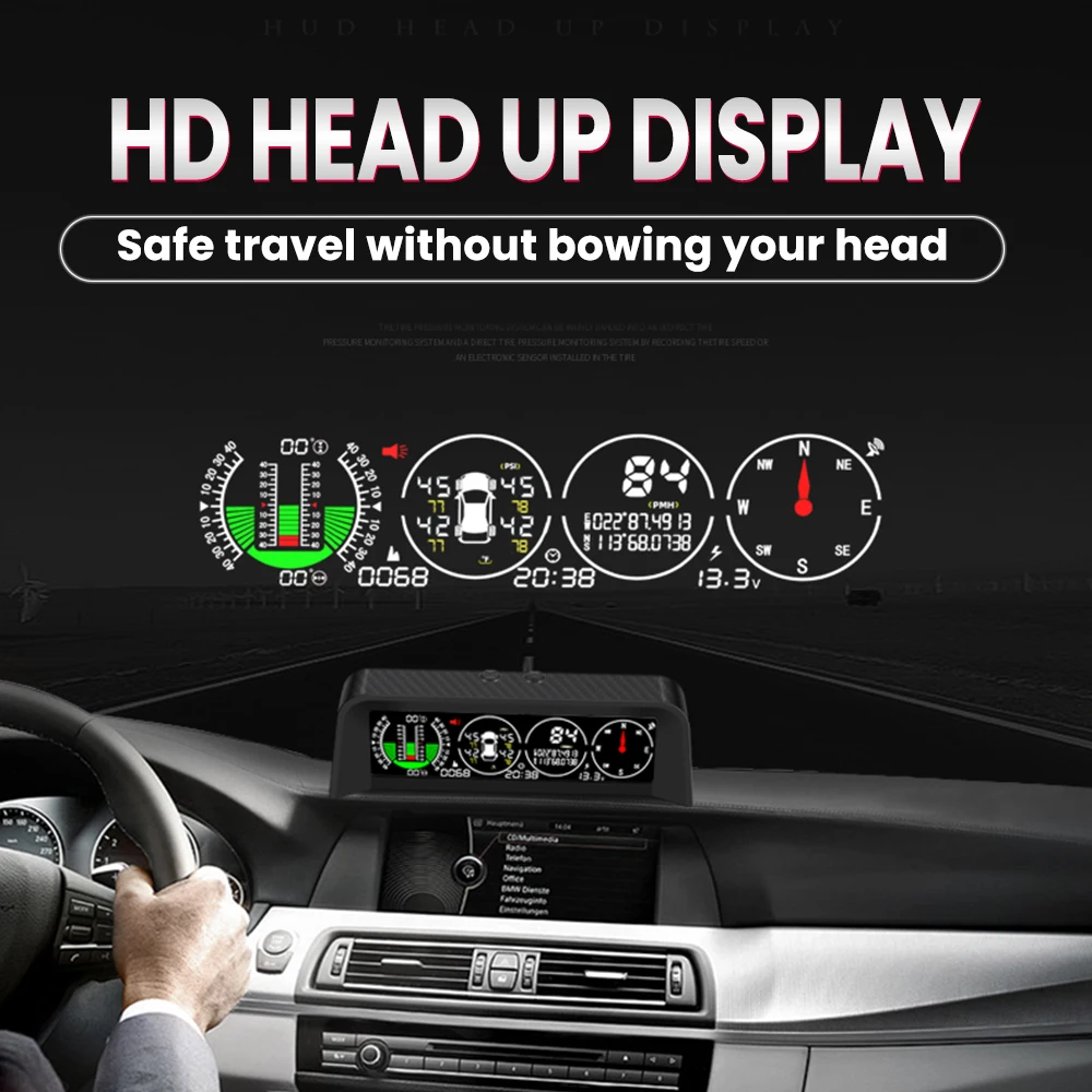 X91-WZ GPS TPMS 타이어 모니터 경사계 게이지 상단 시야각 경사계 디지털 자동차 나침반 과속 경보 자동차 속도계