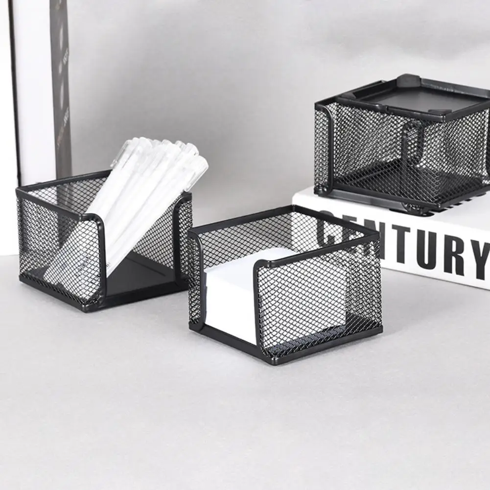 Note Pad Storage Box Black Metal Desktop Memo Pad Sticky Note Organizer Mesh Box Home Office Supplies