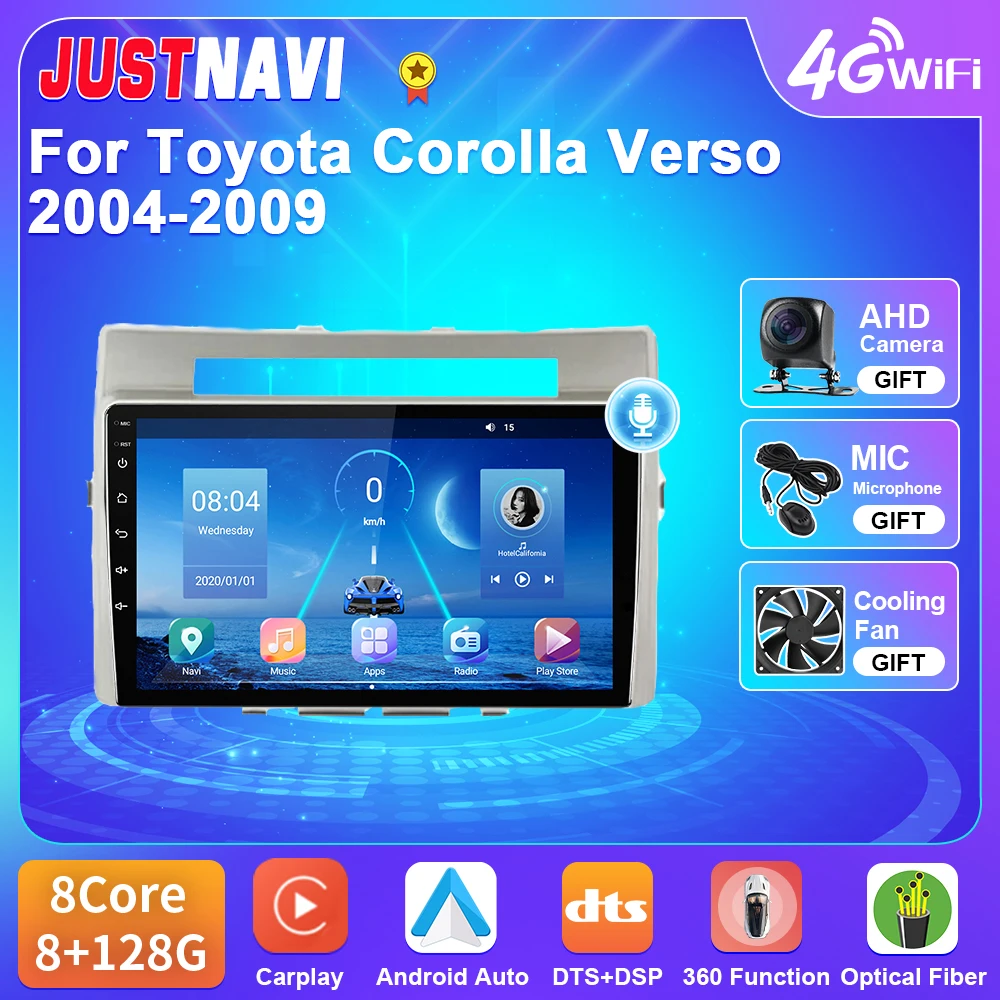 

JUSTNAVI For Toyota Corolla Verso 2004 2005 2006 2007 2008 2009 Car Radio Multimedia Android 10 2 Din GPS DSP No DVD Player