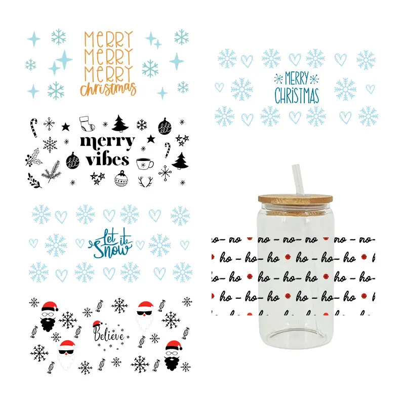 3D UV DTF Transfers Stickers 16oz Cup Wrap Snowflake Merry Christmas Printed for DIY Glass Ceramic Metal Leather Etc.