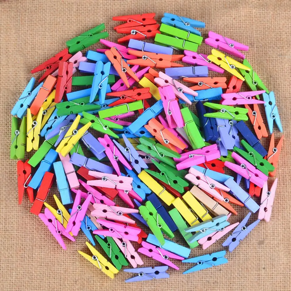 100pc Natural Wooden Clothespins Multi-functional Reusable Mini Clips  Clothes Pins With 10m Jute Twine For Photo Crafts - AliExpress